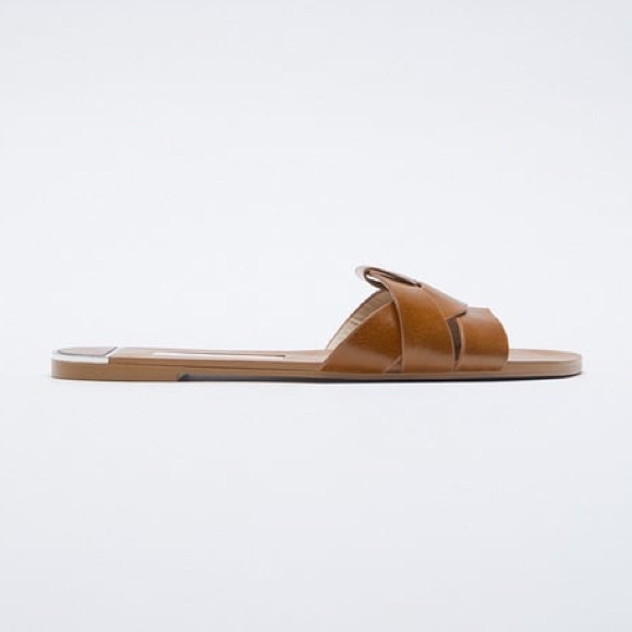 Zara Shoes - NWT. Zara Crossed Leather Slides. Leather Sandals. Size 8.